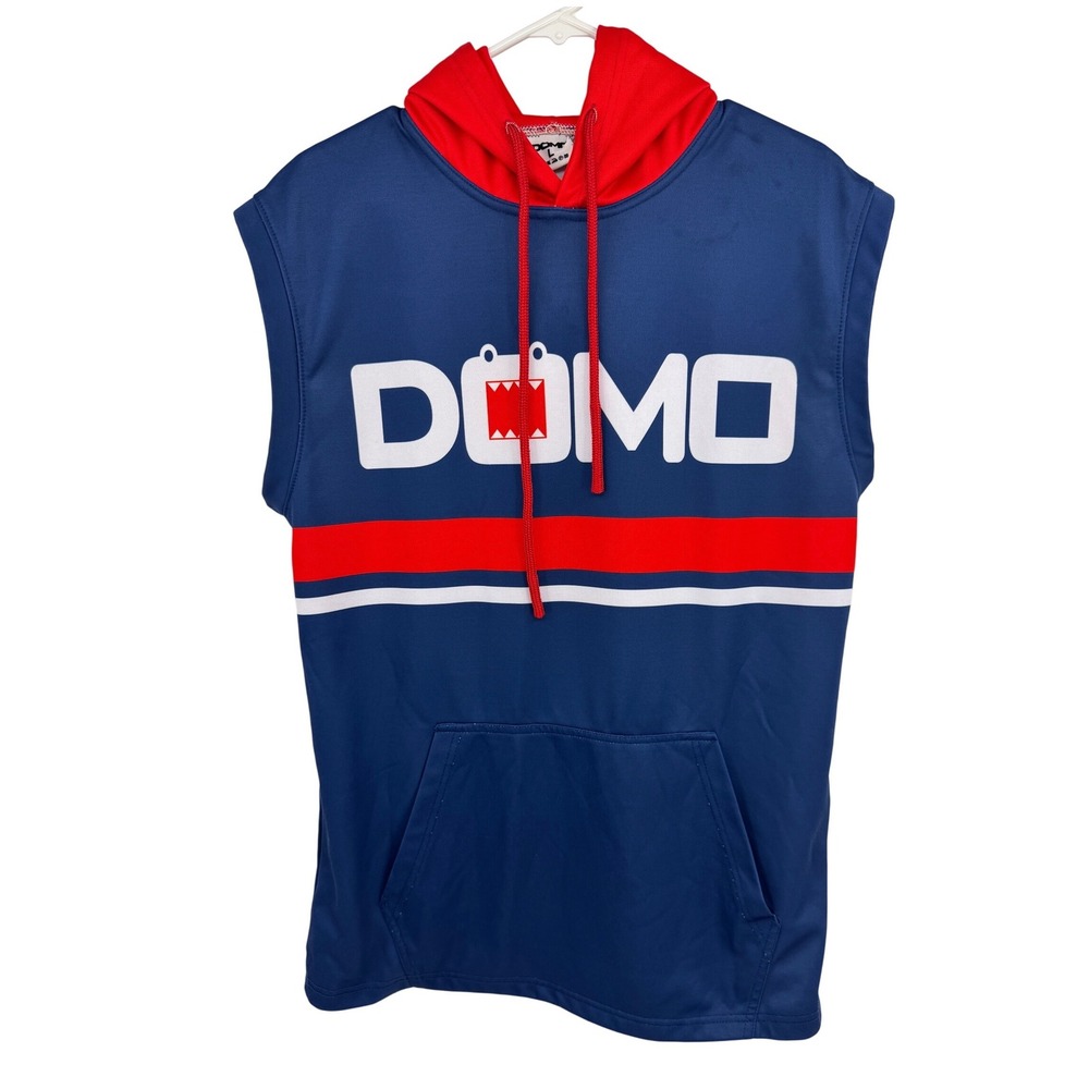 Domo Kun Sleeveless Hoodie Mens Large Blue Red Graphic Vest Sweatshirt